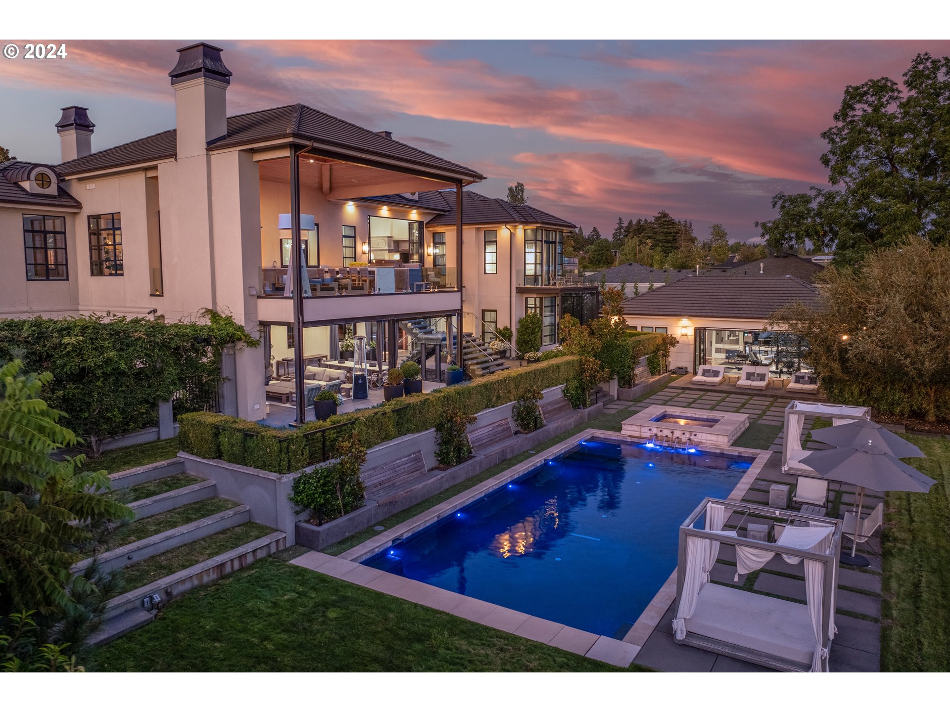 a view of a swimming pool with a patio