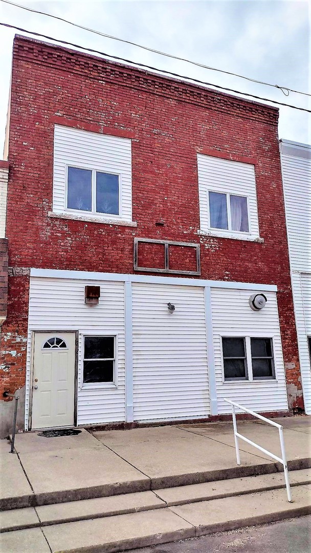 a building with a white door