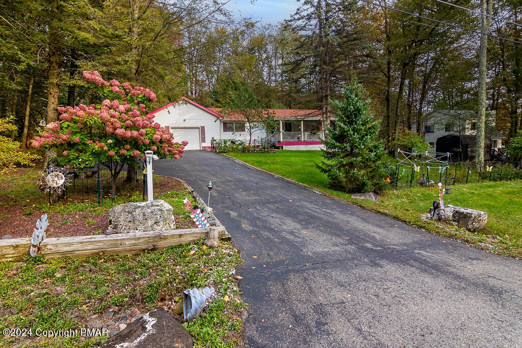 a front view of house with a garden