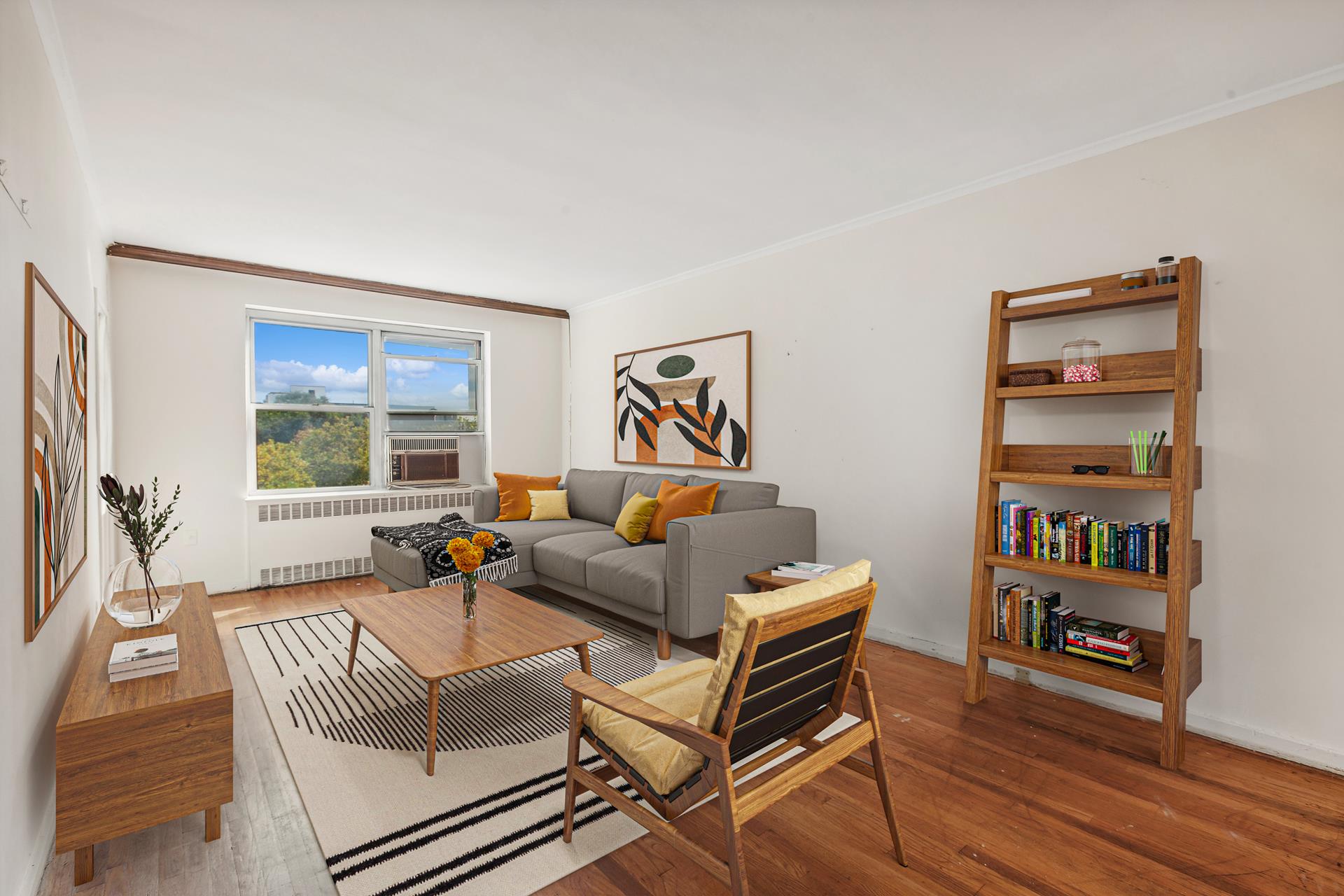 a living room with furniture and a window