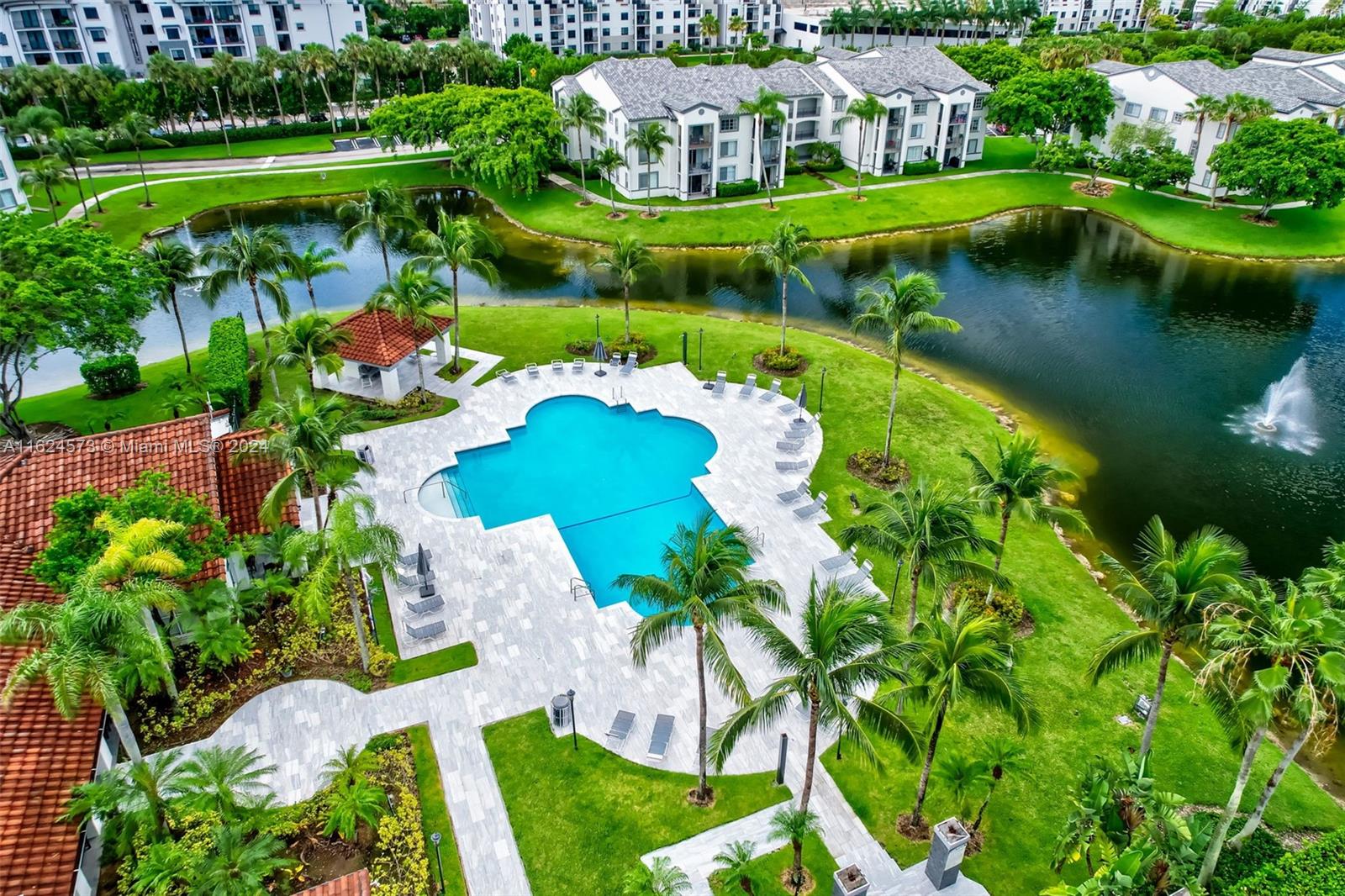 a view of a lake with a yard