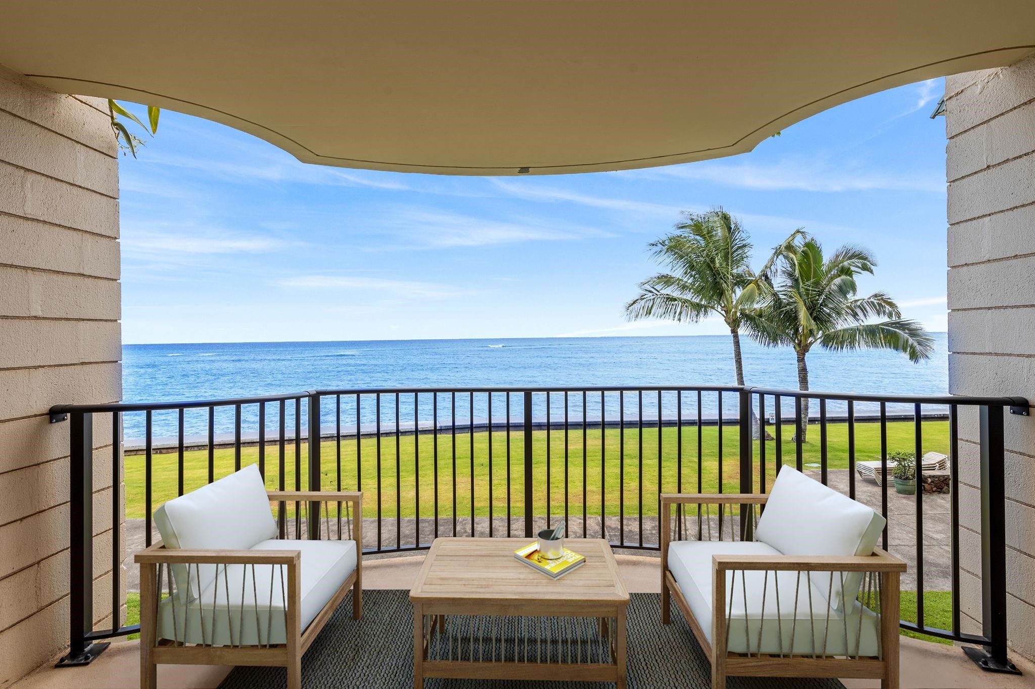 a view of a balcony with a garden