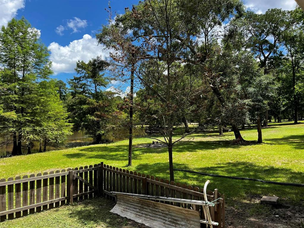 a view of a garden with an outdoor space