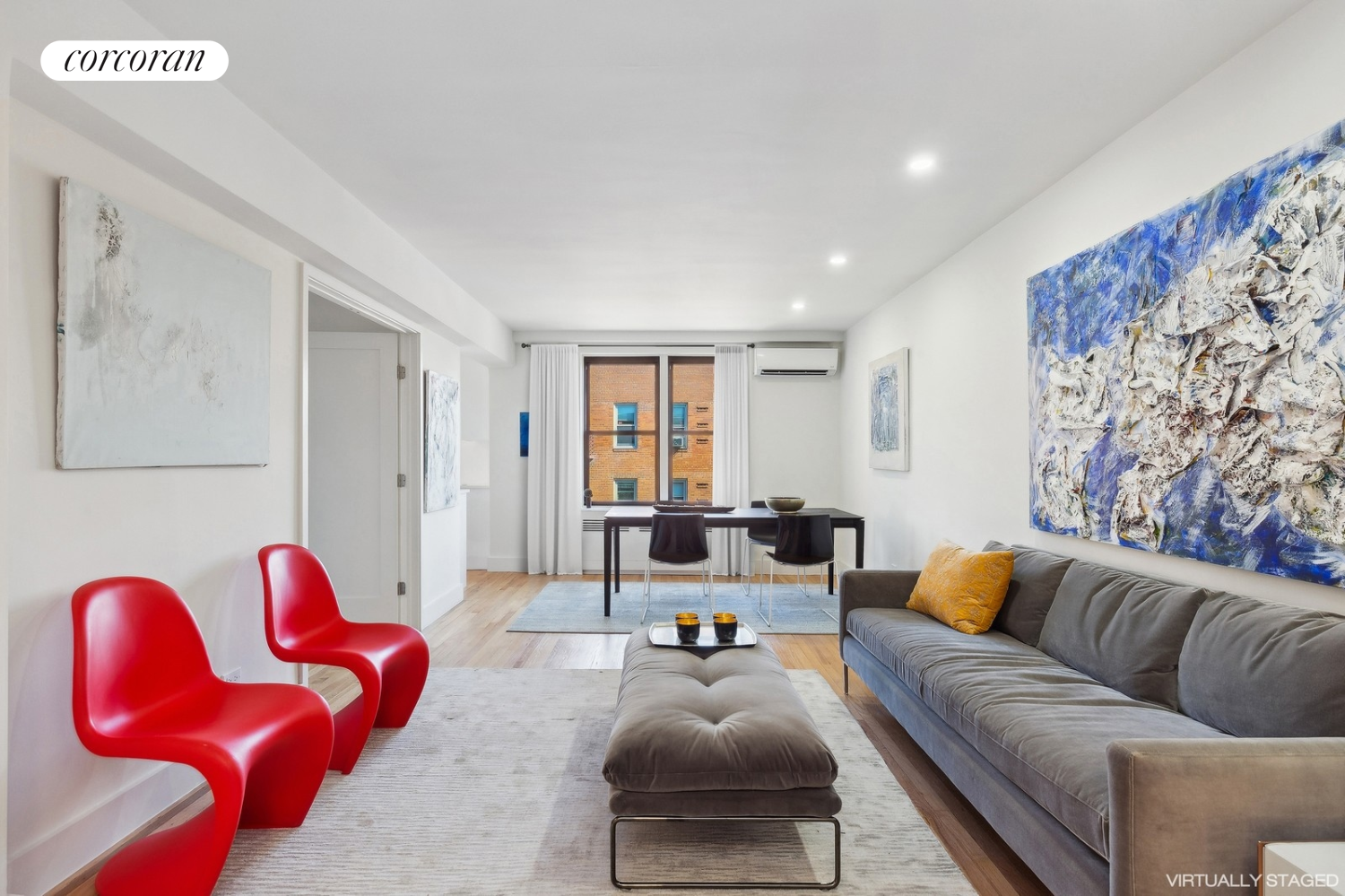 a living room with furniture and a couch