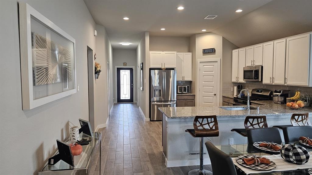 Great view from the dining room to the hallway.