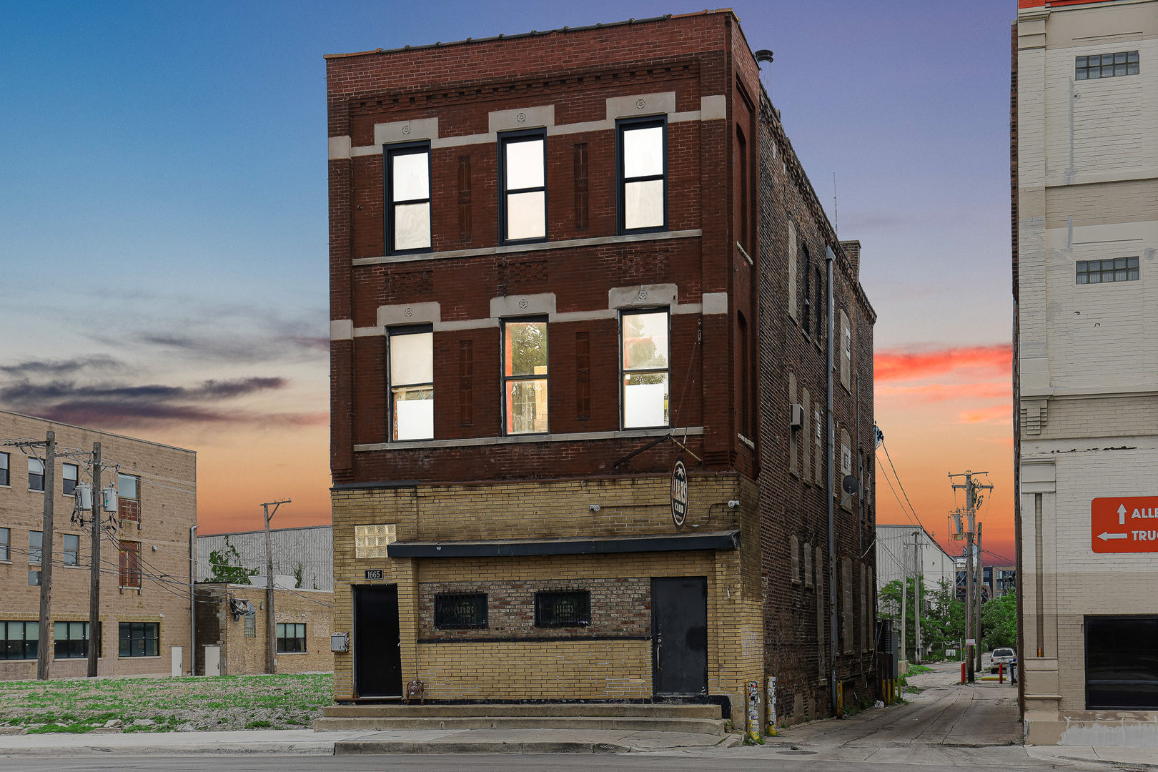 a front view of a building