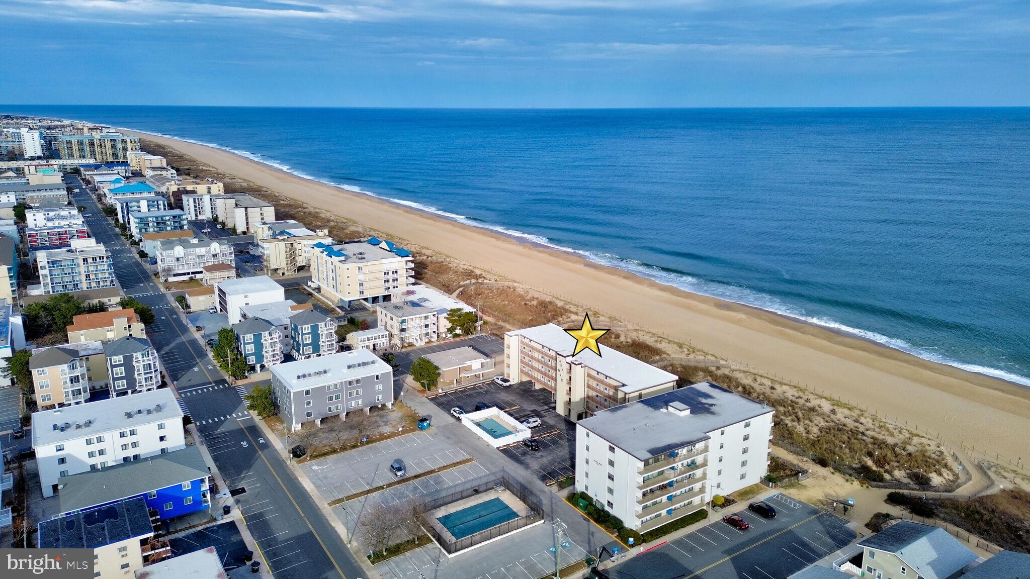 a view of building with ocean view