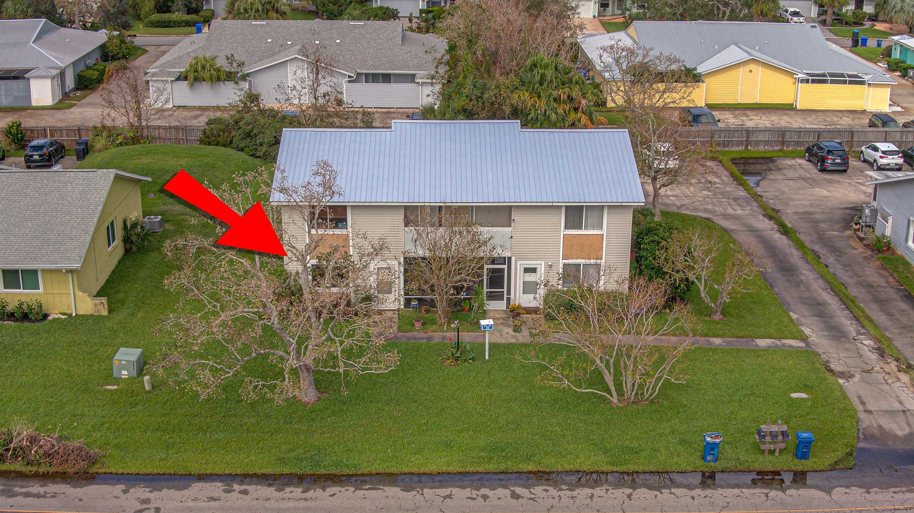 an aerial view of a house