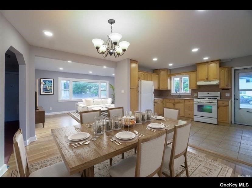 a view of a dining room and livingroom view