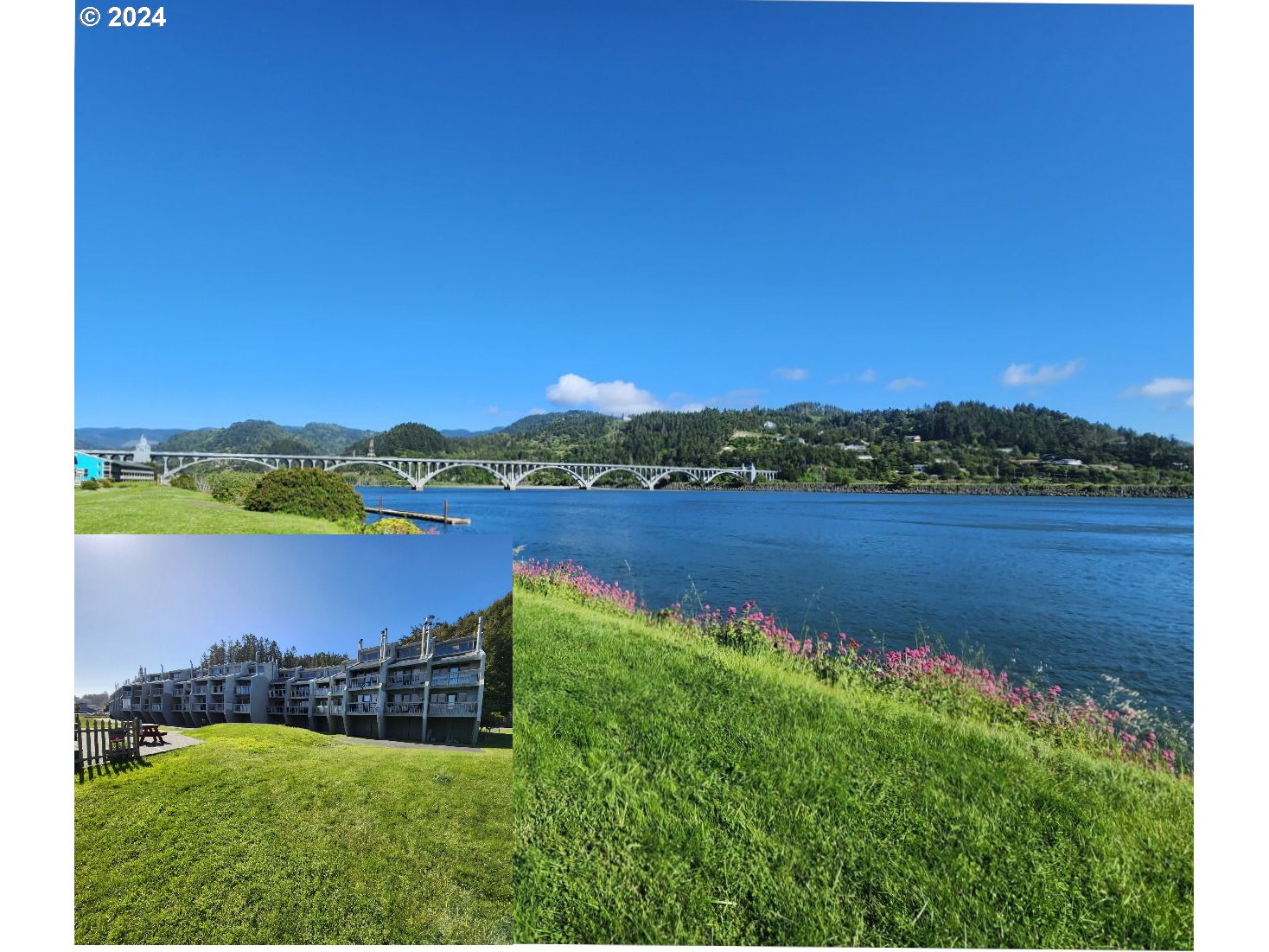 a view of a lake with houses in the back