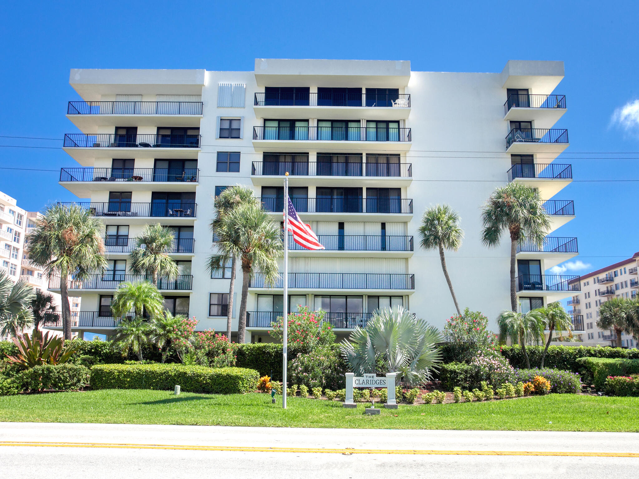 a front view of a multi story building