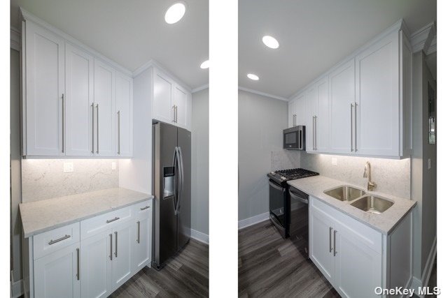 a kitchen with a sink stove and refrigerator