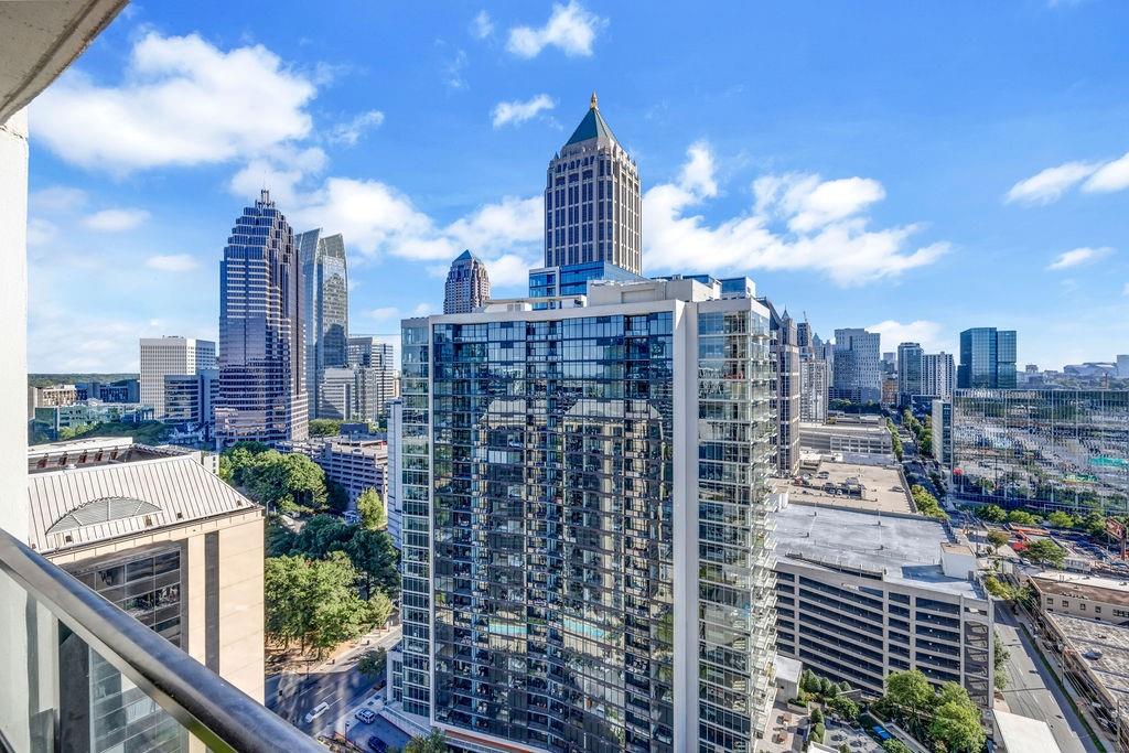 a view of a city with tall buildings