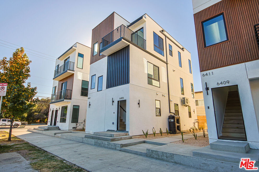 a front view of a multi story building