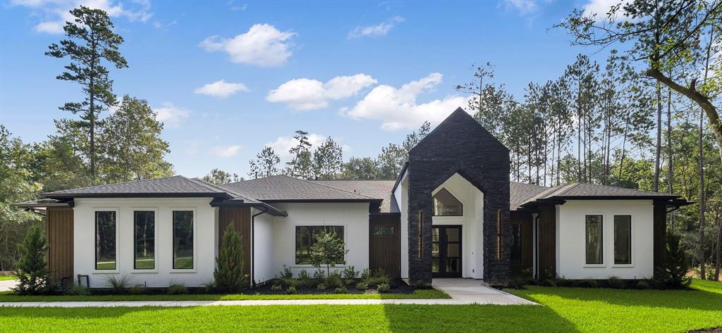 a front view of a house with yard and green space