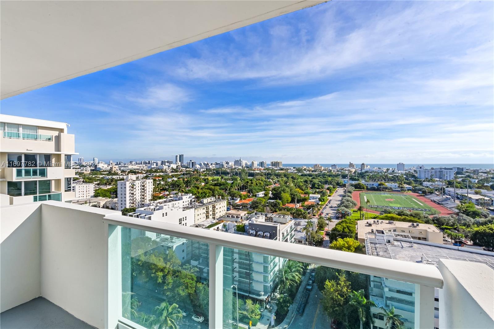 a view of a city from a balcony