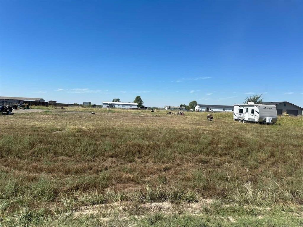 a view of a field with trees in the background