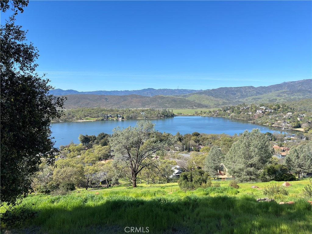 a view of a lake with a mountain in the background