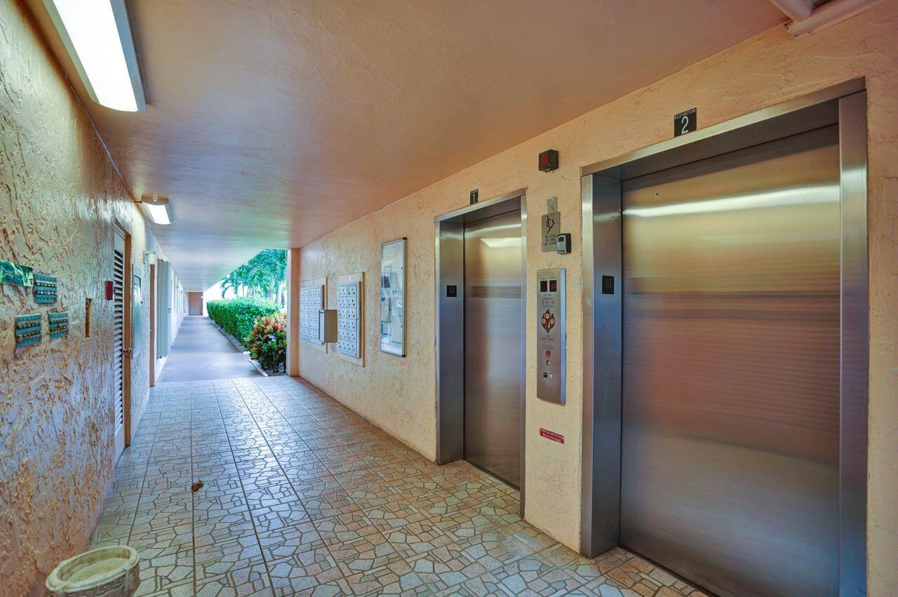 a view of a hallway with potted plants