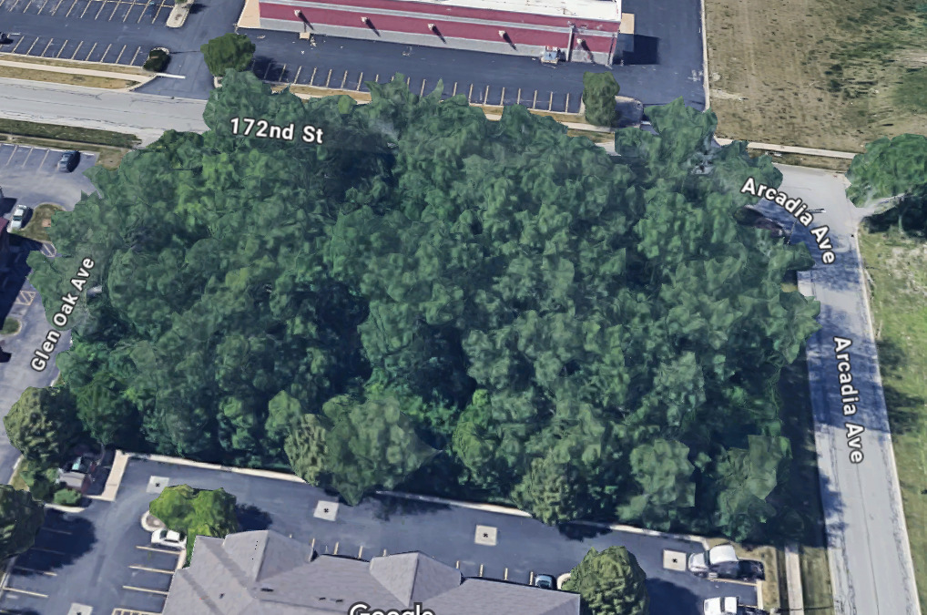 an aerial view of a house with outdoor space