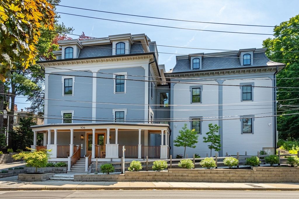 a front view of residential houses