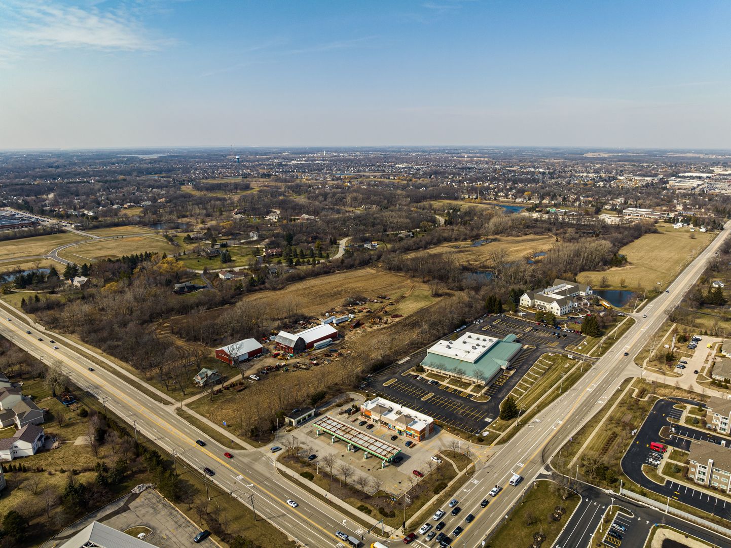 an aerial view of a city