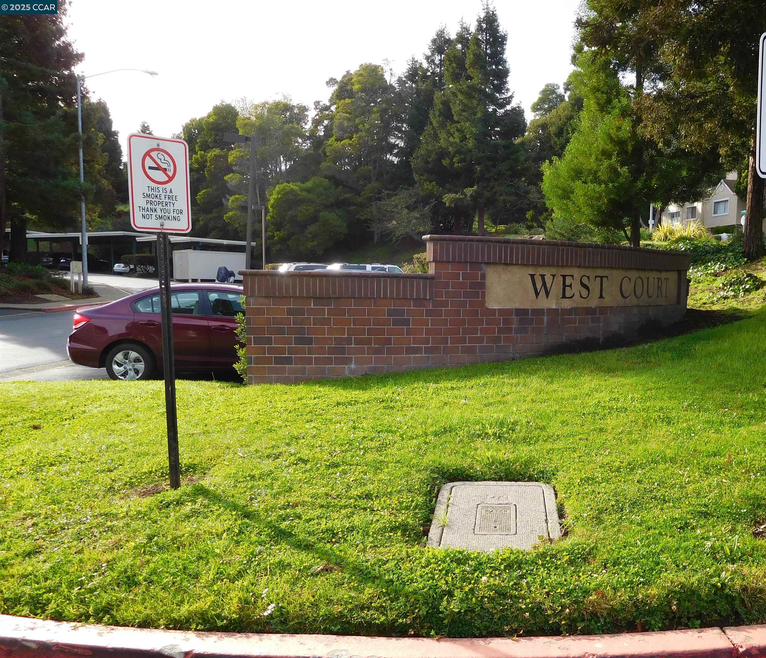 a view of sign board with garden