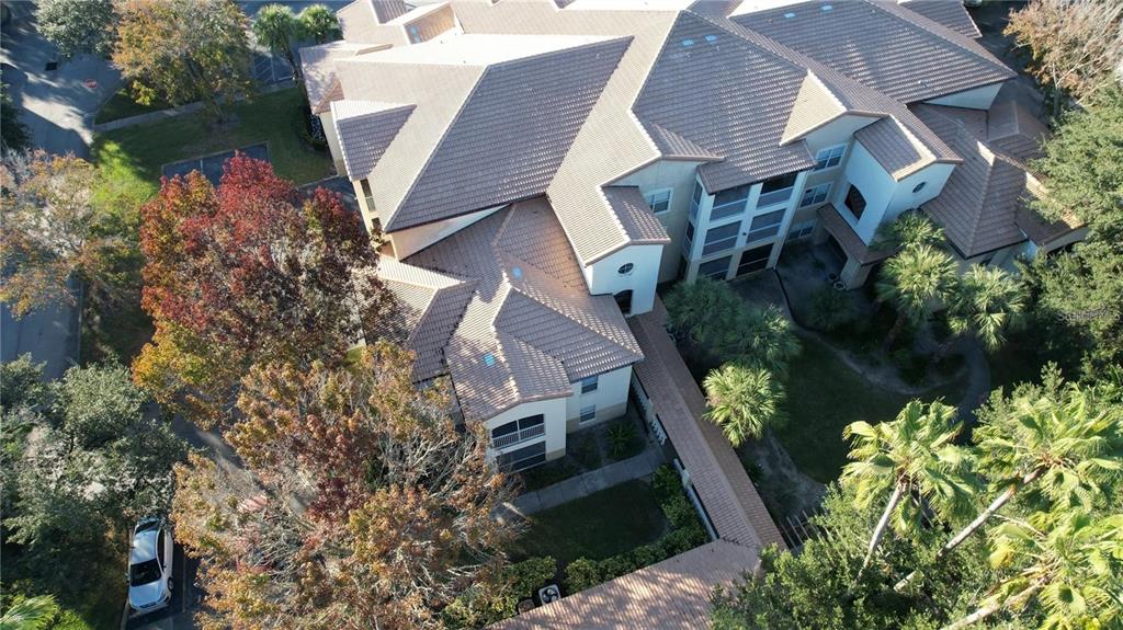 an aerial view of a house