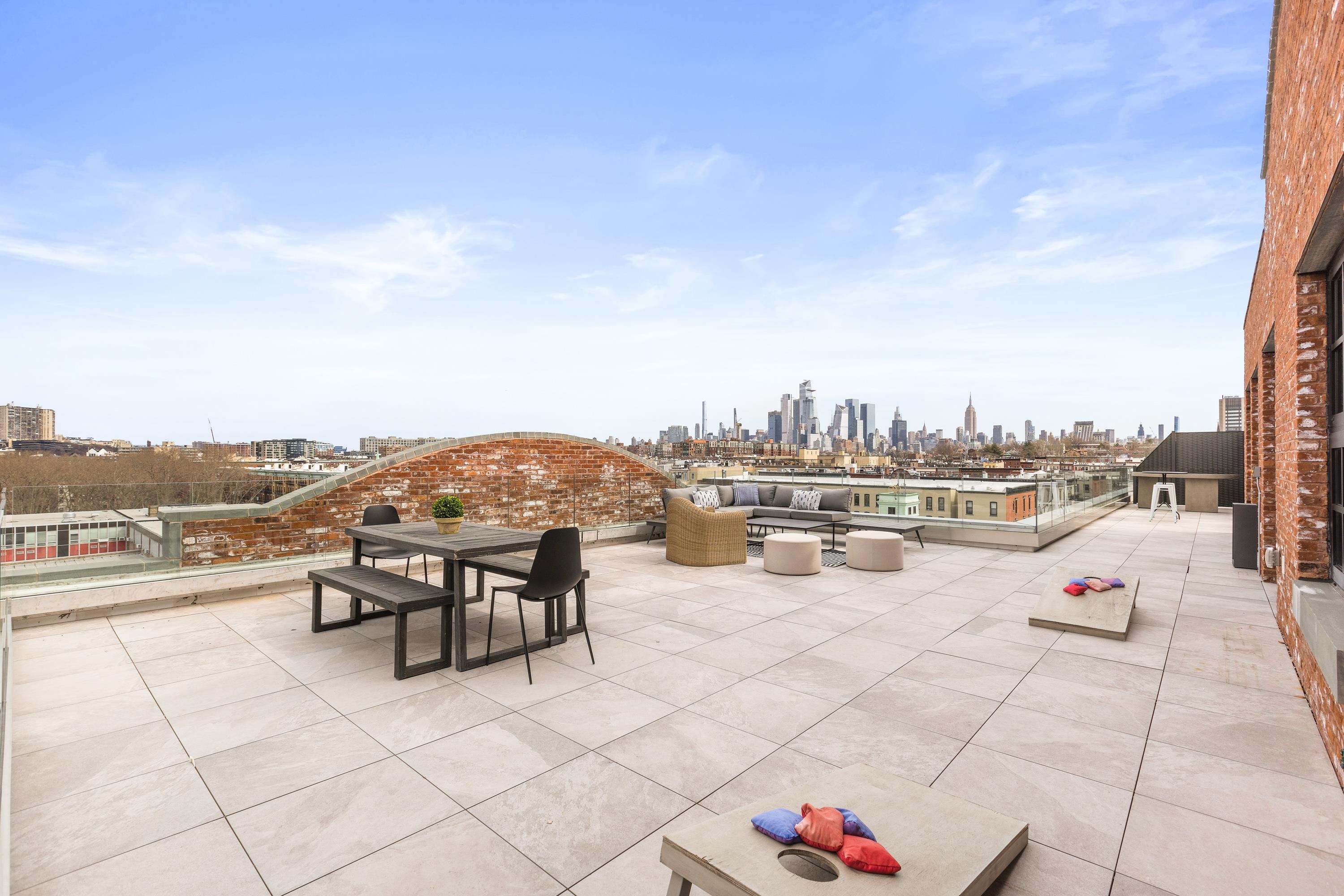 a view of a terrace with furniture