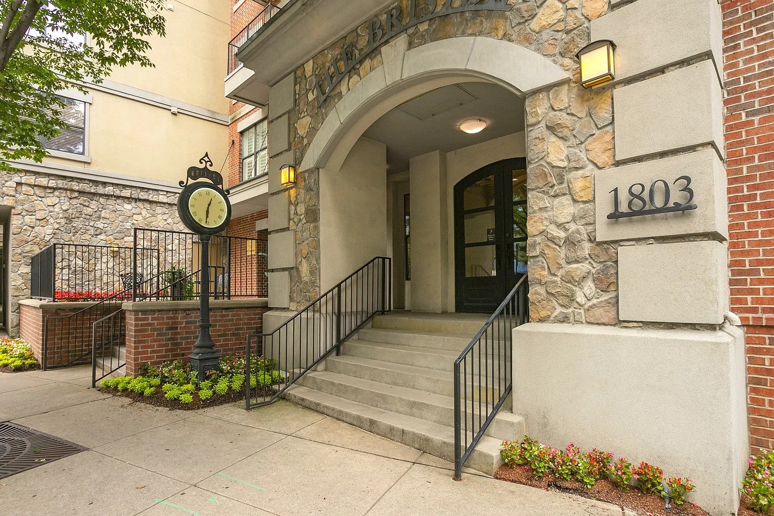 a front view of a building with entryway