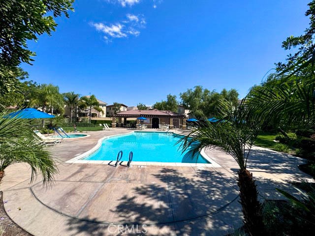 a view of a swimming pool with a yard