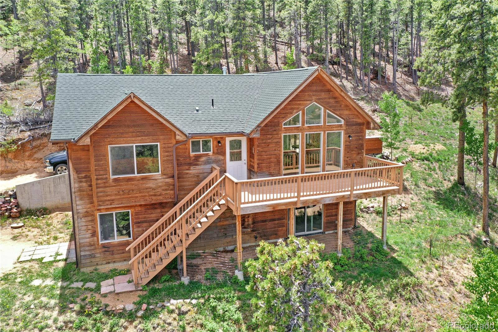 an aerial view of a house