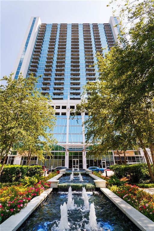 a front view of a building with outdoor space