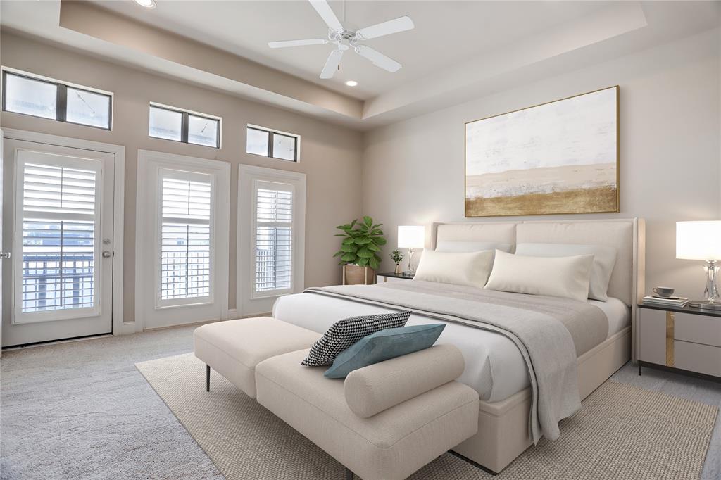 Enormous primary bedroom with fresh carpet (virtually staged)