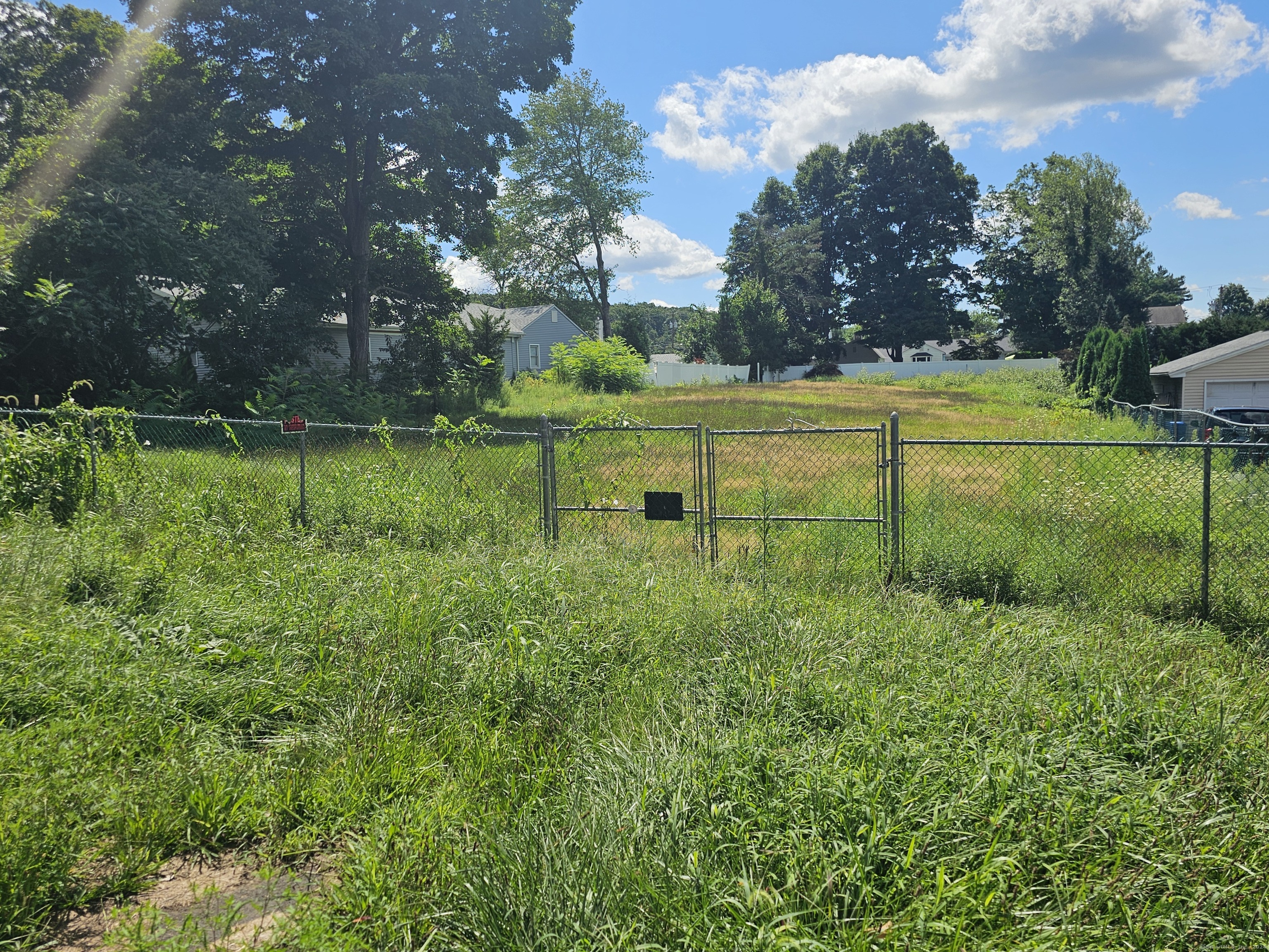 a view of a green field with lots of bushes