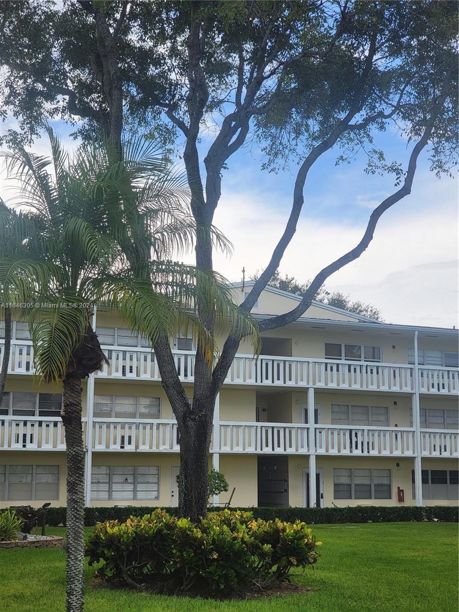 a large building with a tree in front of it