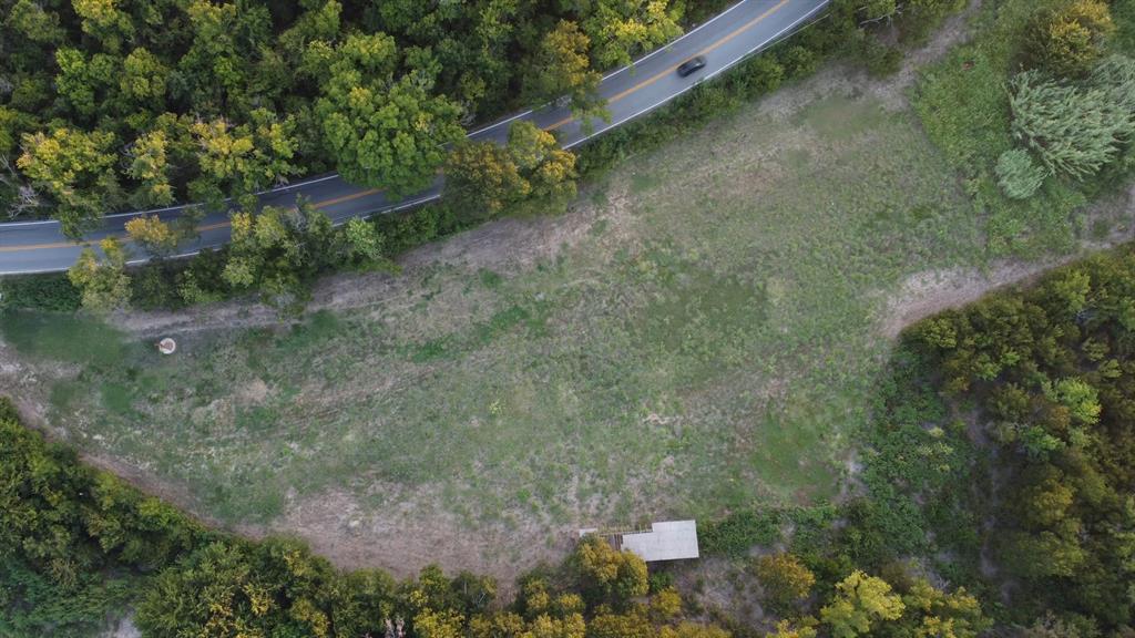 a view of a dry yard with trees