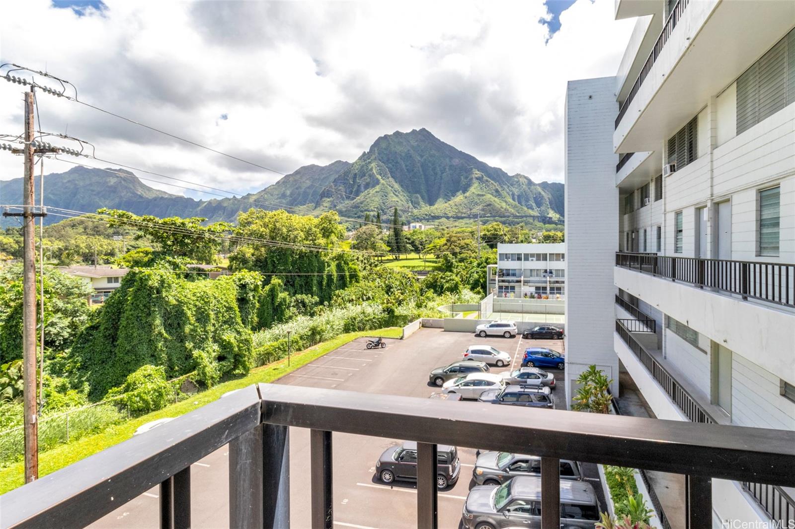 a view of a balcony with an outdoor space