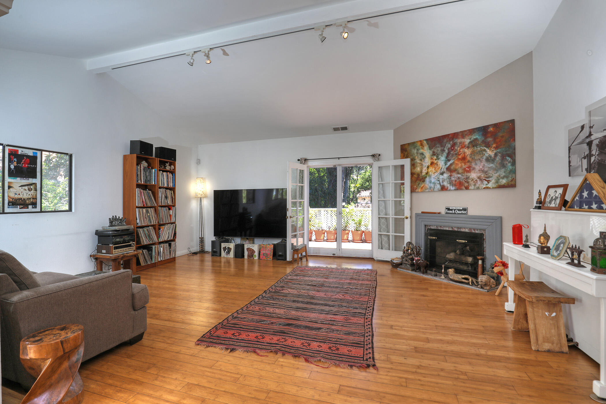 Large living room with high ceilings