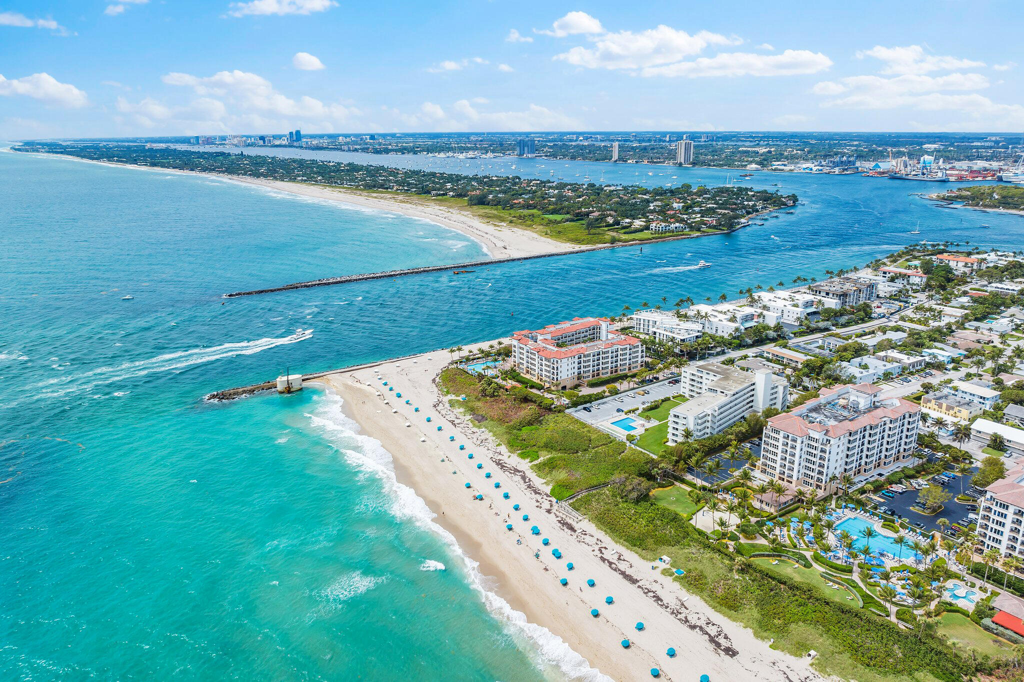 a view of an ocean and city