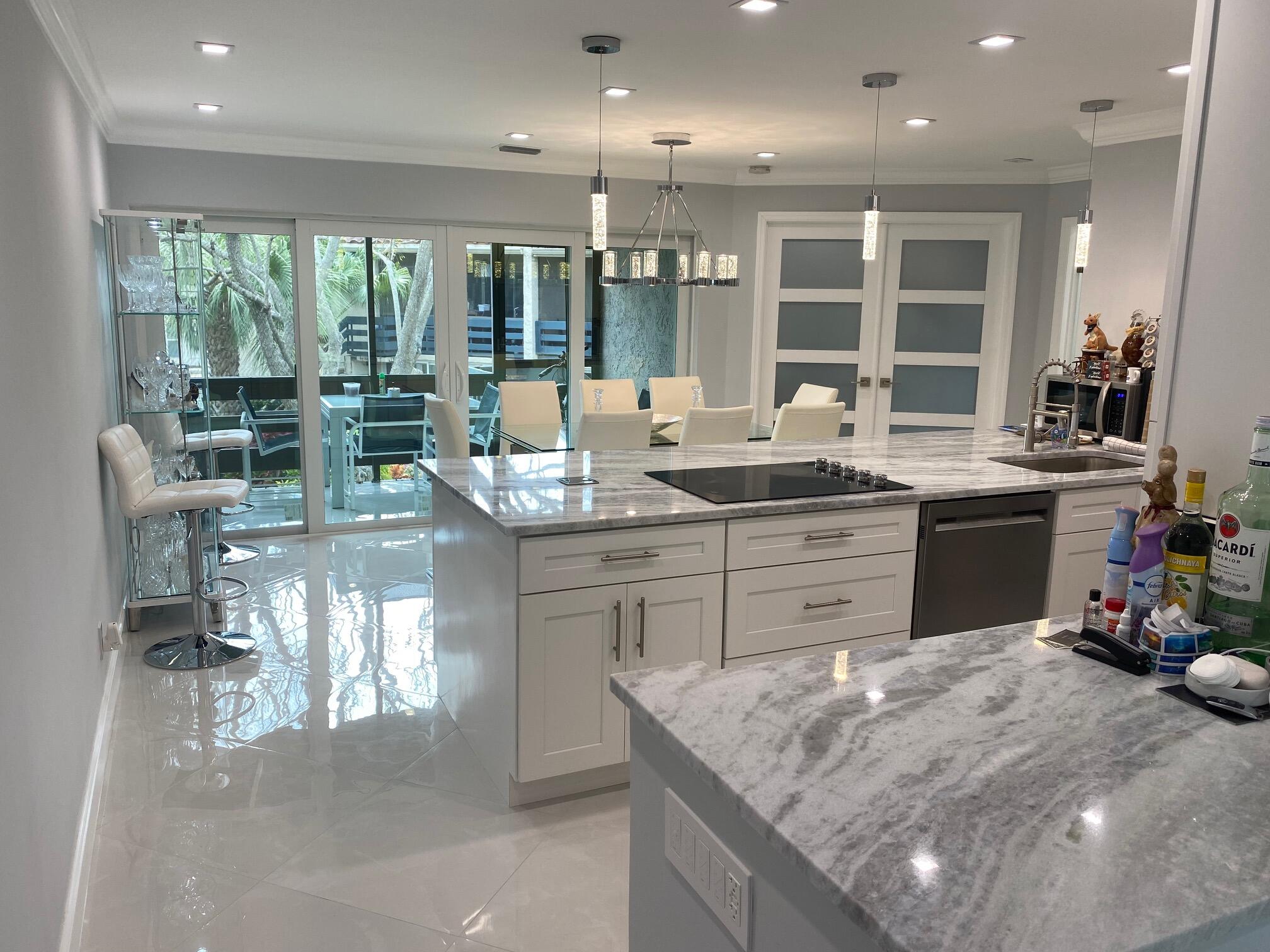 a kitchen with lots of counter top space