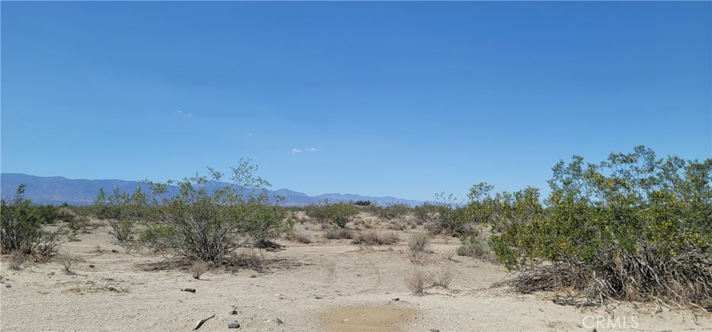 a view of a beach with a mountain in the background