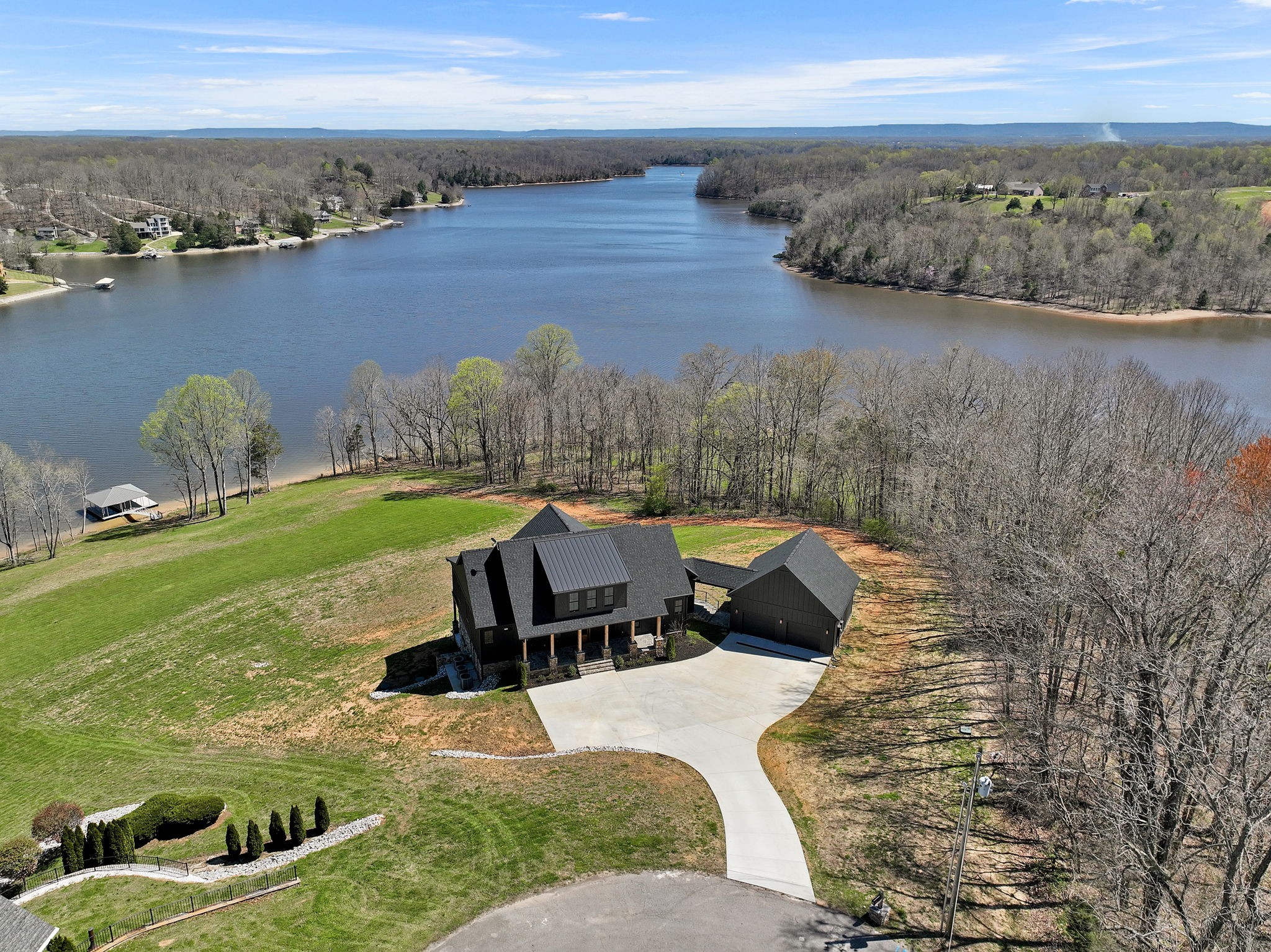 a view of a lake with outdoor space