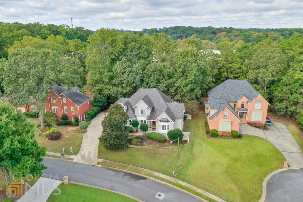 an aerial view of a house