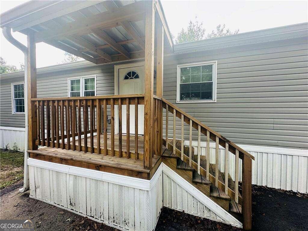 a view of wooden balcony