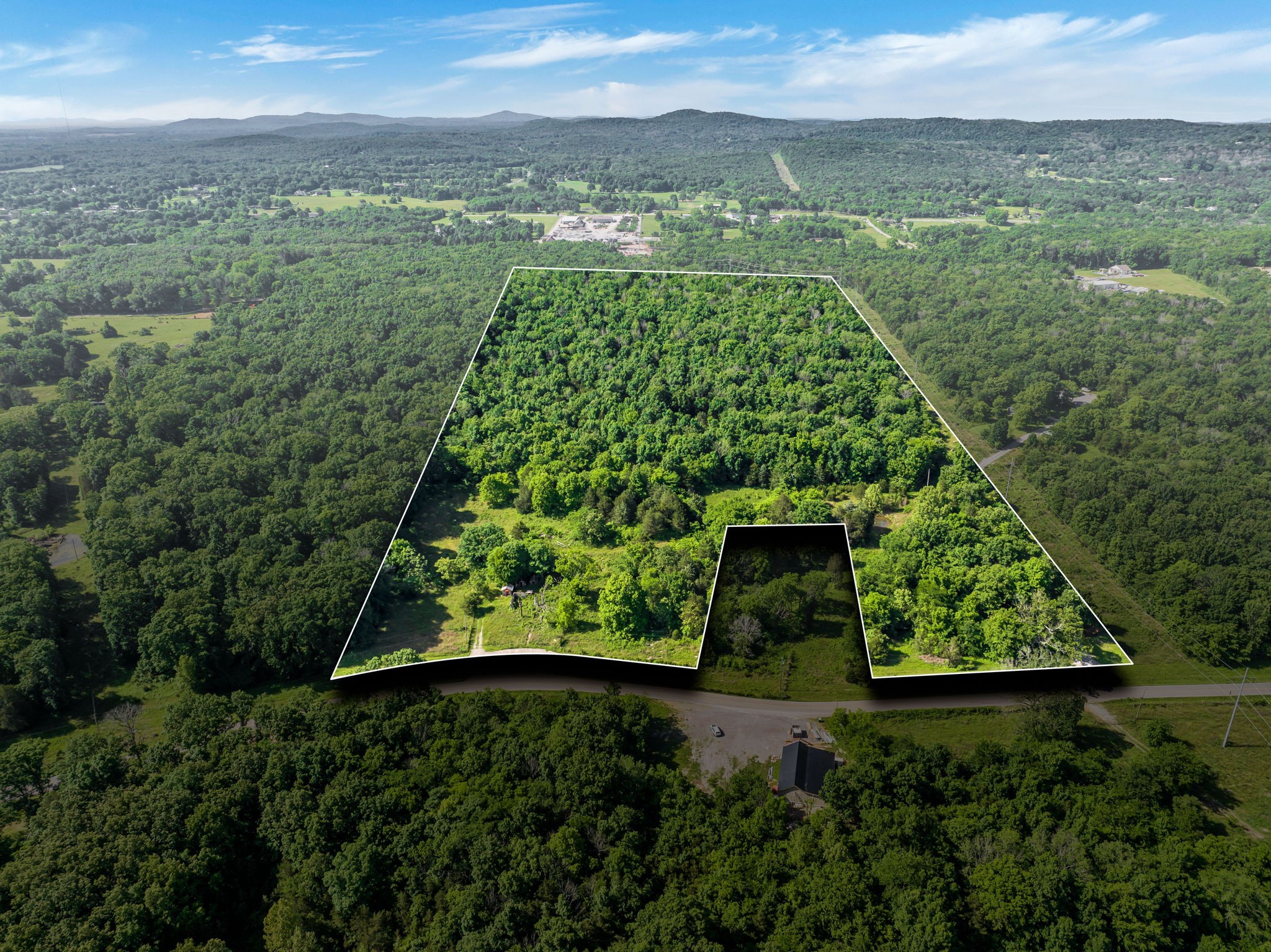 an aerial view of a yard with plants