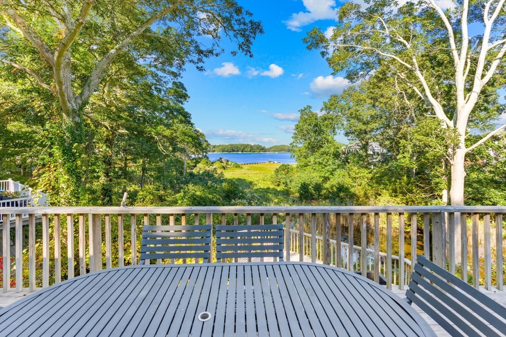 a view of a wooden roof deck