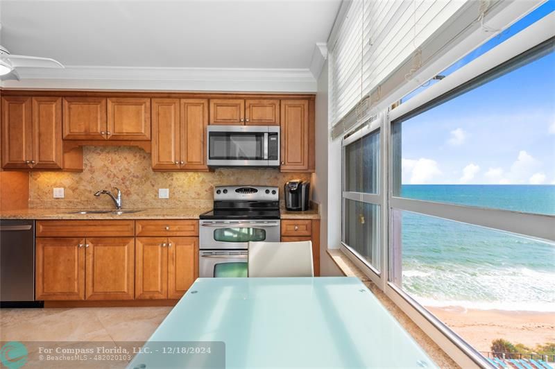 Kitchen with a ocean view