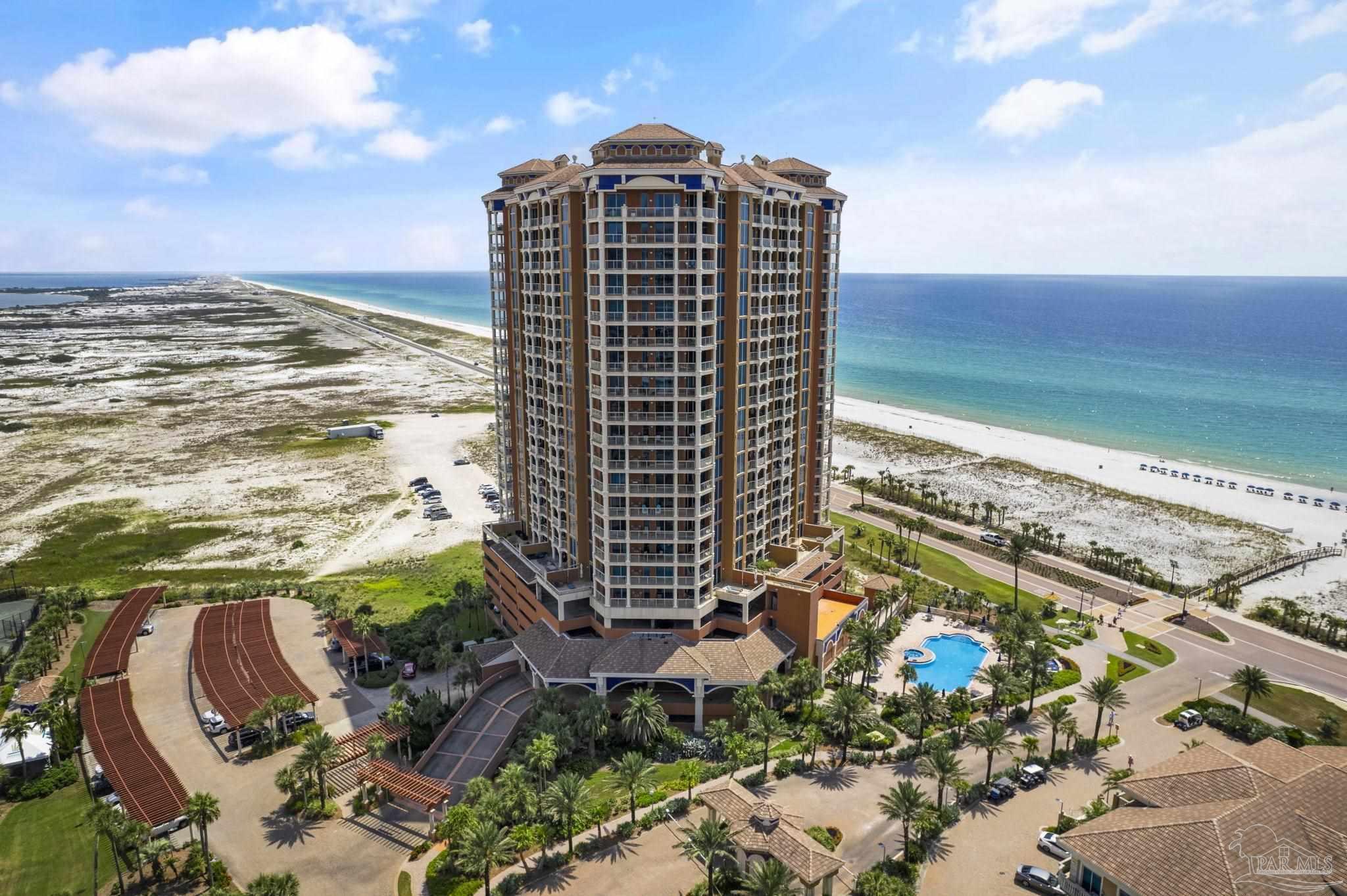 a view of building with ocean view