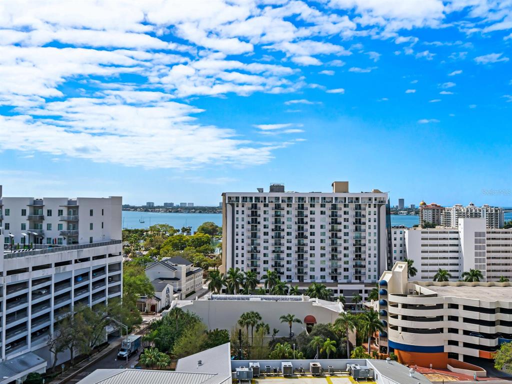 a view of a city with tall buildings